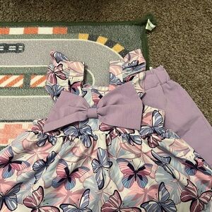 Butterfly Print Dress with Bow